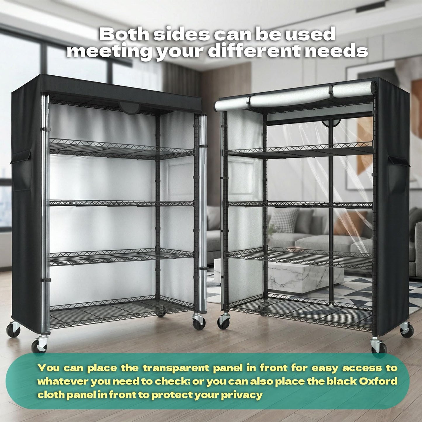 ZYSUOR Wire Shelving Unit with 600D Oxford Cover, 36" W x 18" D x 72" H, 5-Tier Heavy Duty Rolling Shelf Rack on Wheels for Garage, Basement & Warehouse