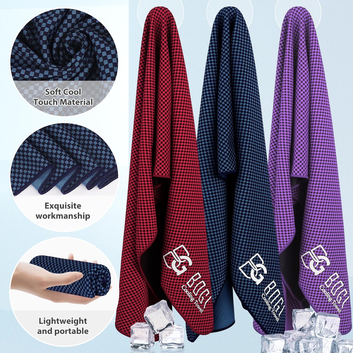 BOGI Cooling Towel 2 Pack, Cooling Towels for Neck and Face, 40"x12" Ice Towel for Instant Cooling Soft Breathable Chilly Towel for Yoga Golf Gym Camping Running Workout & More Activities (NBlue2)