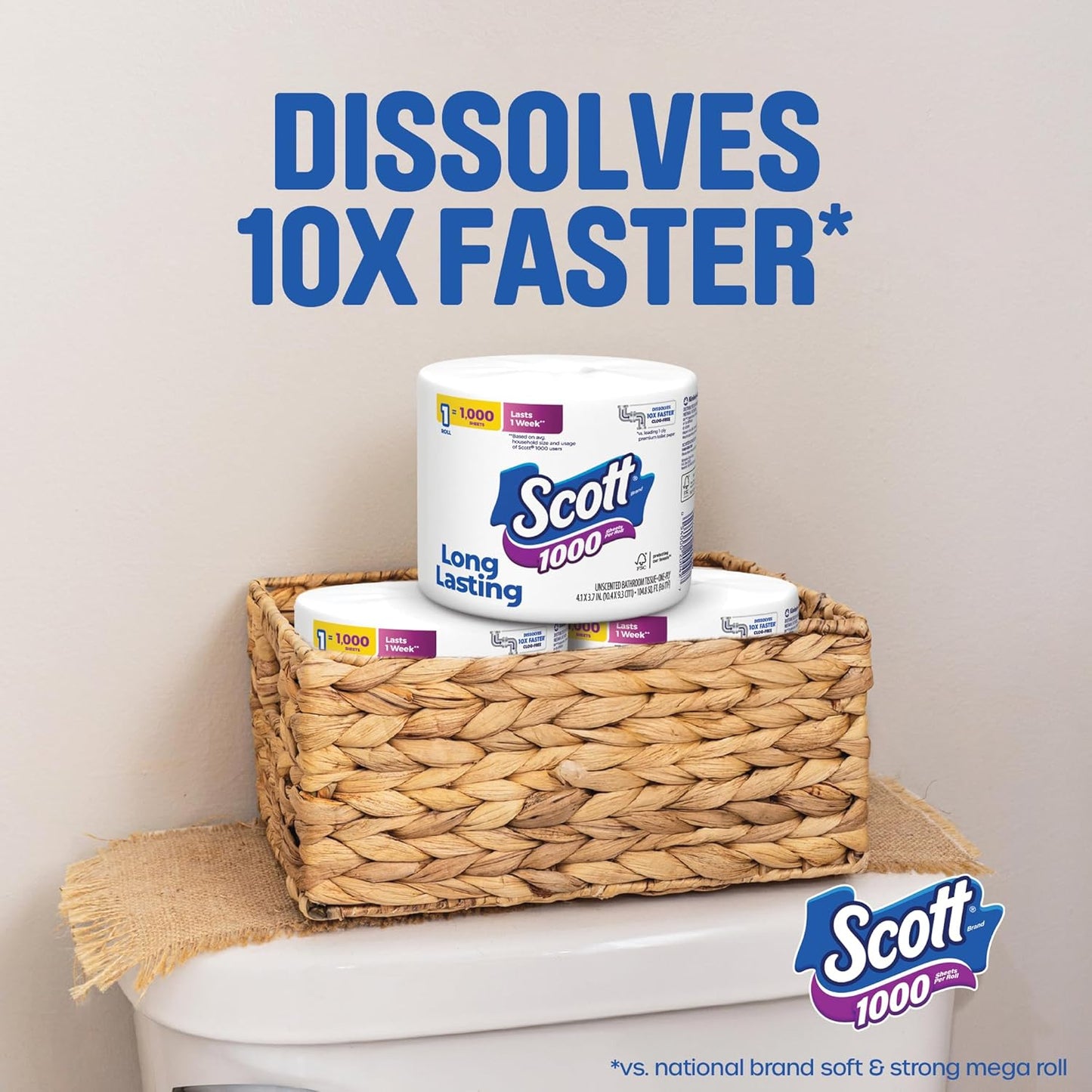 Scott 1000 Toilet Paper - Septic-Safe 1-Ply Tissue | 8 Rolls for Long-Lasting Use