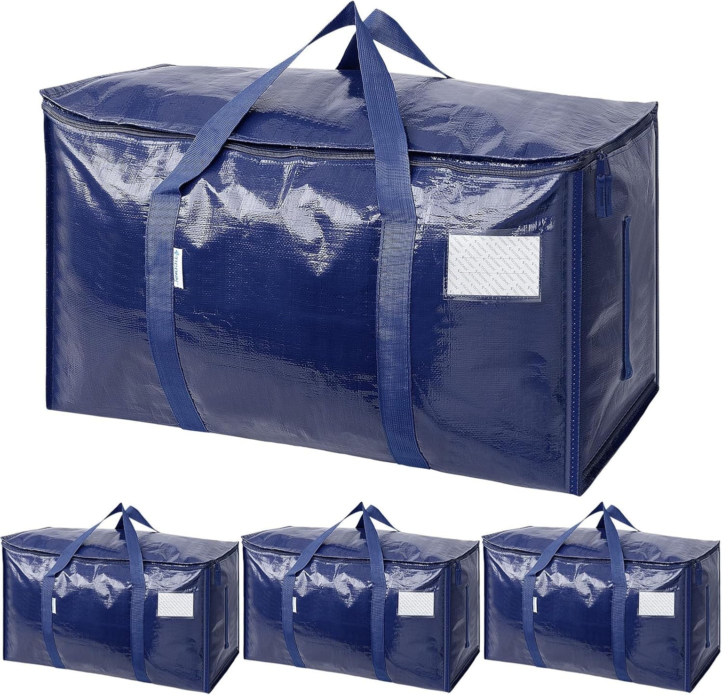 TICONN Extra Large Heavy-Duty Moving Bags - Durable Storage with Zippers & Handles | 4 Pack, Navy