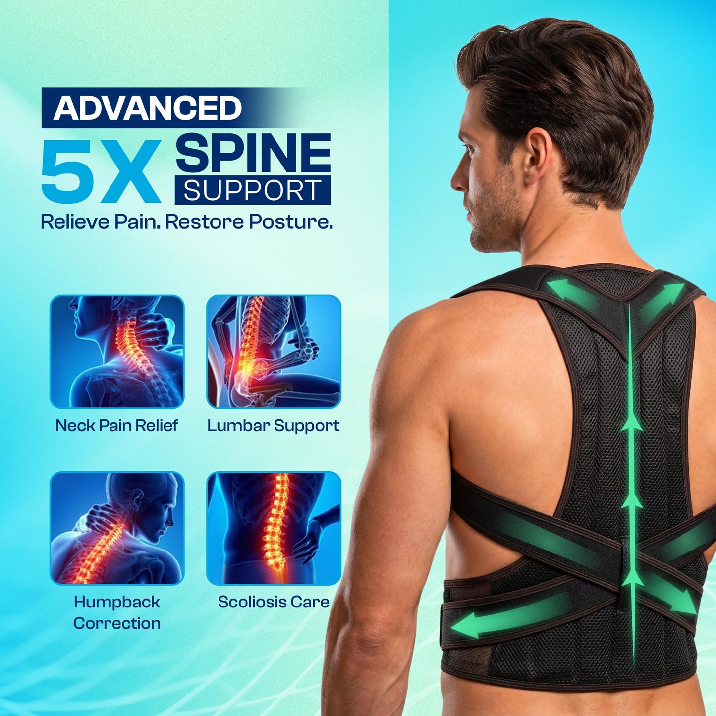 SUKHDA Adjustable Posture Corrector Back Brace for Men & Women – Upper Back & Shoulder Support Breathable Design with Removable Under-Arm Sweat Pads, Discreet Fit. (Black, X-Large)