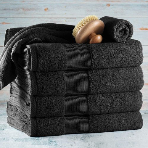 Hearth & Harbor Bath Towels - Luxurious 100% Ring Spun Cotton Set of 6 - Ultra Soft & Highly Absorbent | Black