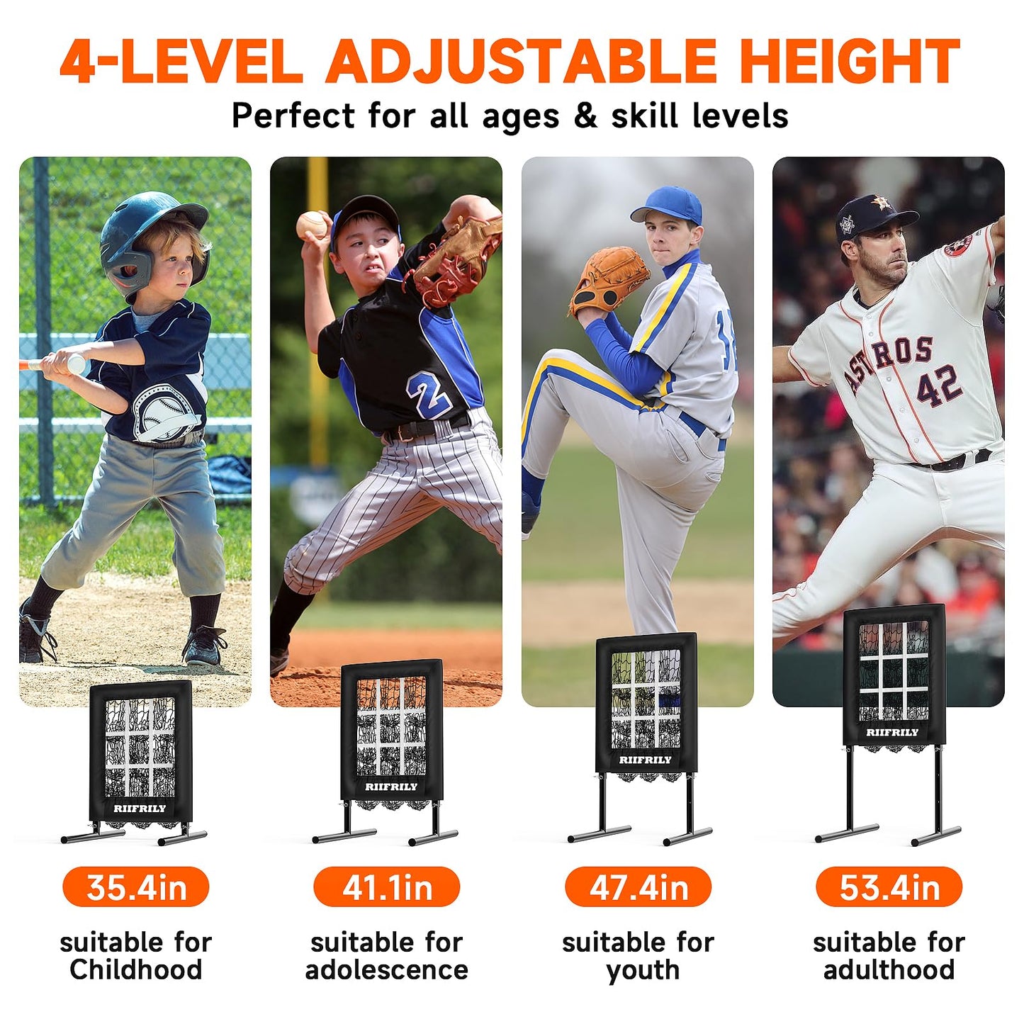 Heavy-Duty 9 Hole Baseball Pitching Net with Pitching Target Pockets, Regulation Size Strike Zone, Portable Adjustable Height Pitcher Training Equipment for Baseball/Softball Practice
