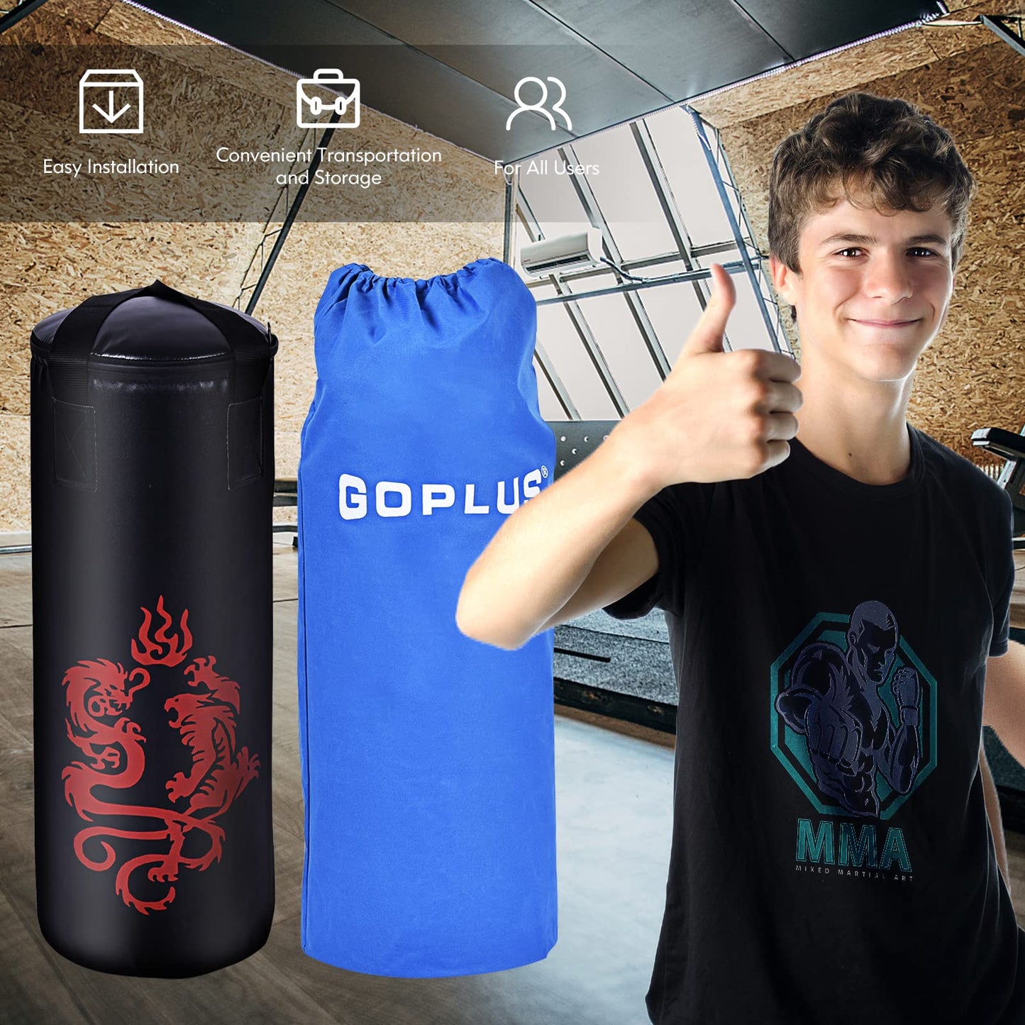 Goplus Punching Bag Set with Gloves, 22LBS/ 40LBS Filled Kick Boxing Bag, Rucksack, Jump Rope, Firm Hook, Heavy Bag for Adults MMA Training, Muay Thai, Krav MAGA, Taekwondo, Karate