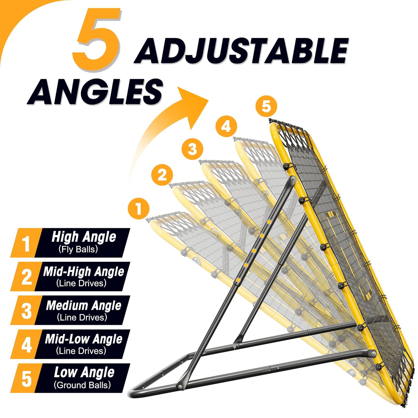 JIRTEMOT 3.7 x 3.7 FT Rebound Net, with Pitching Target for Soccer, Baseball and Volleyball, Adjustable Pitching Rebound Net, Yellow