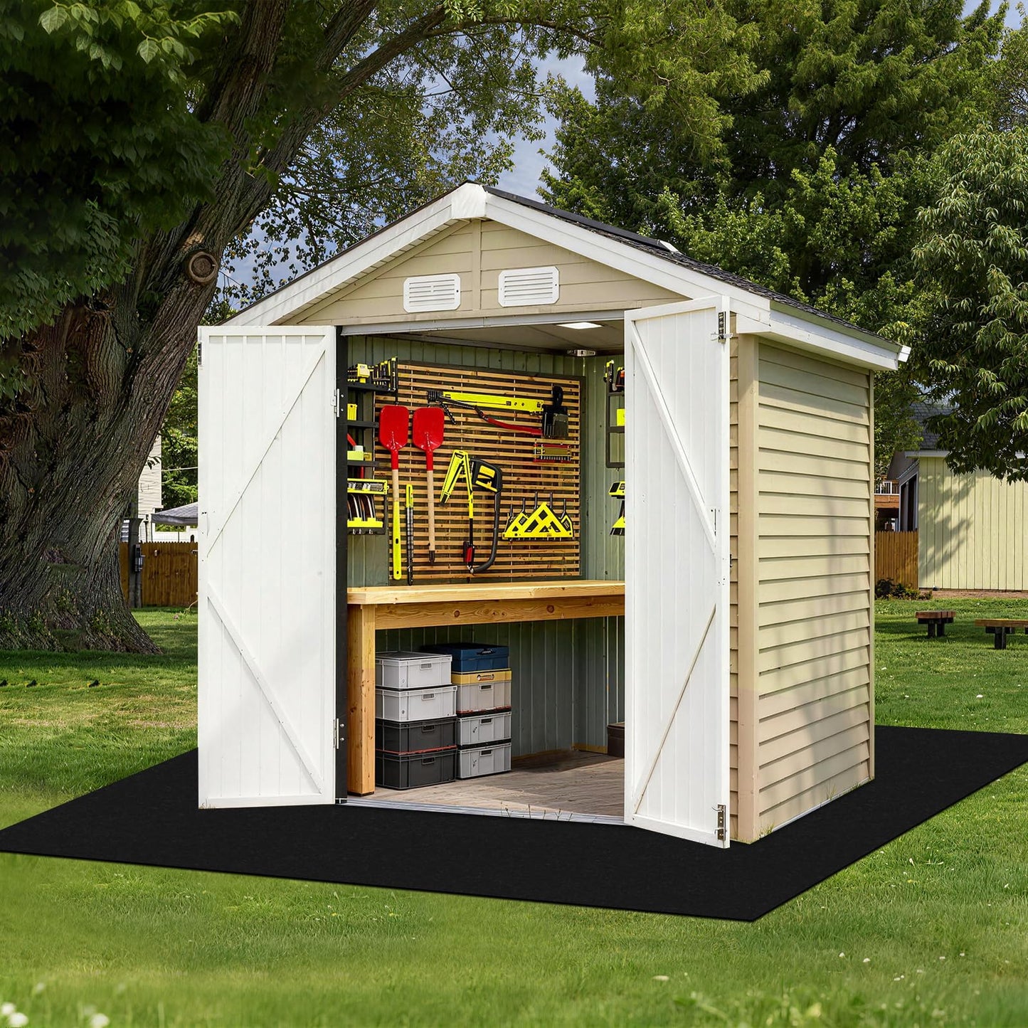 Vaniture 6 x 4 FT Outdoor Storage Shed Mat, Shed Flooring Mat with Waterproof PE Backing, Non-Slip, Dustproof Outdoor Floor Mat for Shed, Carport, Garden (Black)