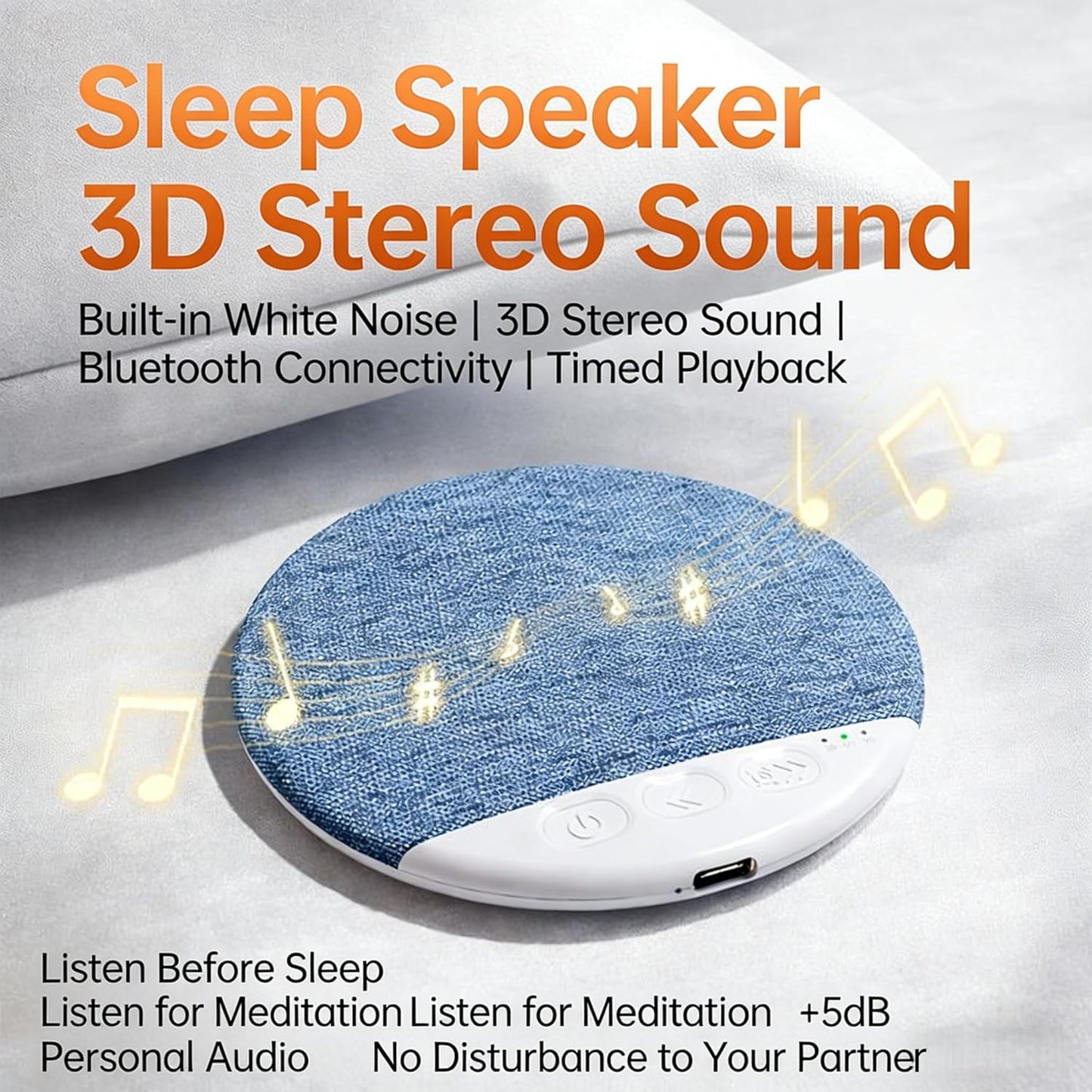 JYETLWJ 2026 1.1cm 5.4, New Bluetooth Pillow Speaker for Sleeping, Ultra-Thin Under Pillow Speaker with White Noise