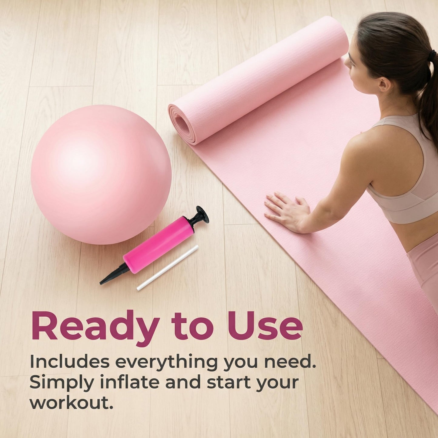 DxnuZro 9 Inch Pink Pilates Ball, Exercise Stability Yoga Ball Small Exercise Ball with Air Pump for Core Workout, Balance Training, Home Gym, Office, Physical Therapy