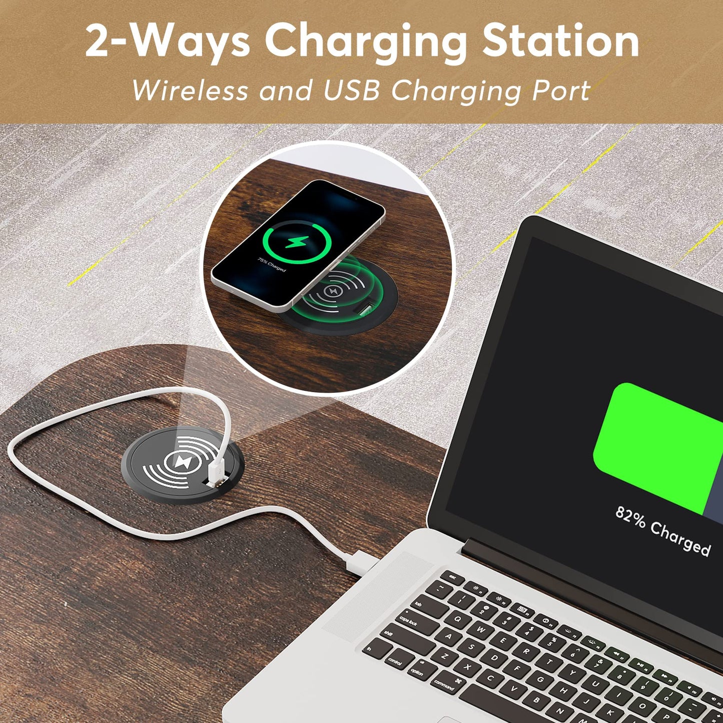 Tribesigns Portable Desk with Power Outlets, Height Adjustable Side Table Sofa Couch Bedside Laptop Computer Cart with USB Charging Ports, Mobile Small Standing Desk with Keyboard Tray