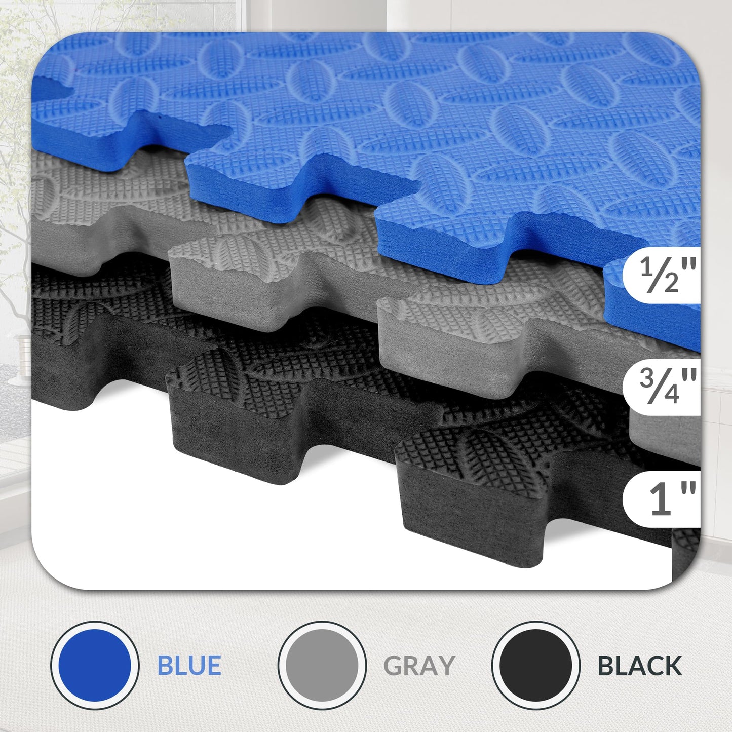 Fitvids Puzzle Exercise Gym Flooring Mat, 1/2" Thick High-Density EVA Interlocking Tiles Workout Mat for Home Gym, Fitness Equipment, MMA, Gymnastics, 6-Piece Shock-Absorbing Exercise Mat (24 Sq Ft)