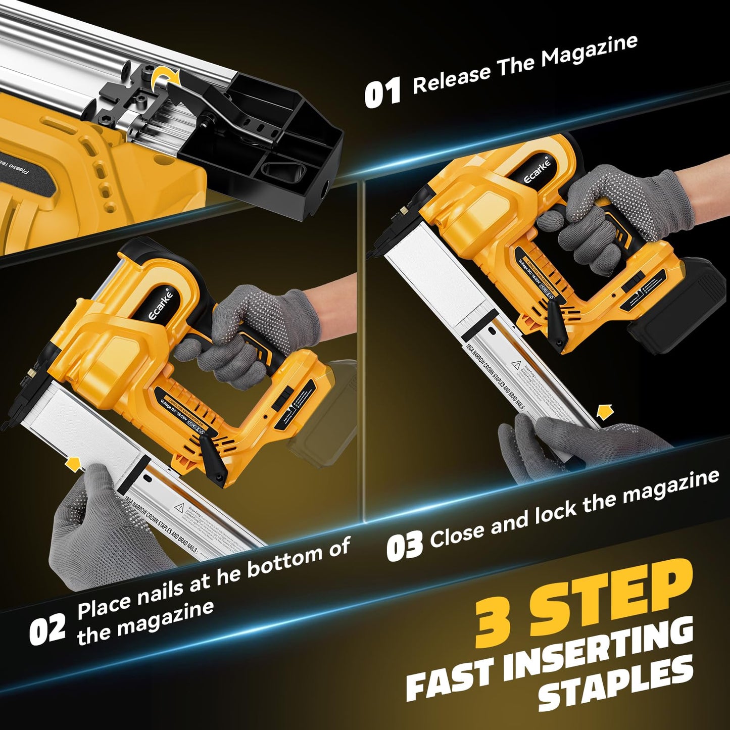 Ecarke Cordless 2" Brad Nailer Compatible with DeWalt 20V Battery(Tool only), 2 in 1 Electric Nail Gun Staple Gun with 18GA Nails, Power Nail Gun for Trim Wood Crafting Home Carpentry, 7.2LBS