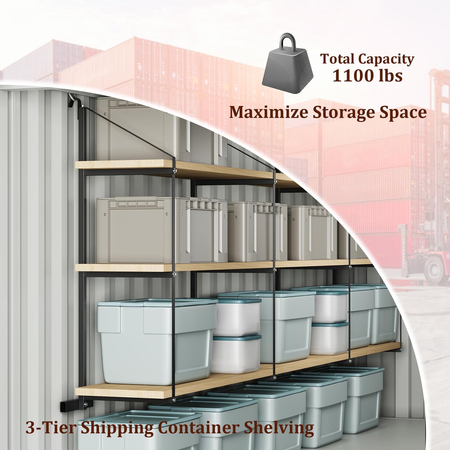 GarveeTech 4-Pack Shipping Container Shelving, 60" x 22" Hanging Cargo Shelving Brackets, 3-Tier Design, Powder Coated Steel, Quick Installation for Trailers, Garages, and Storage Containers