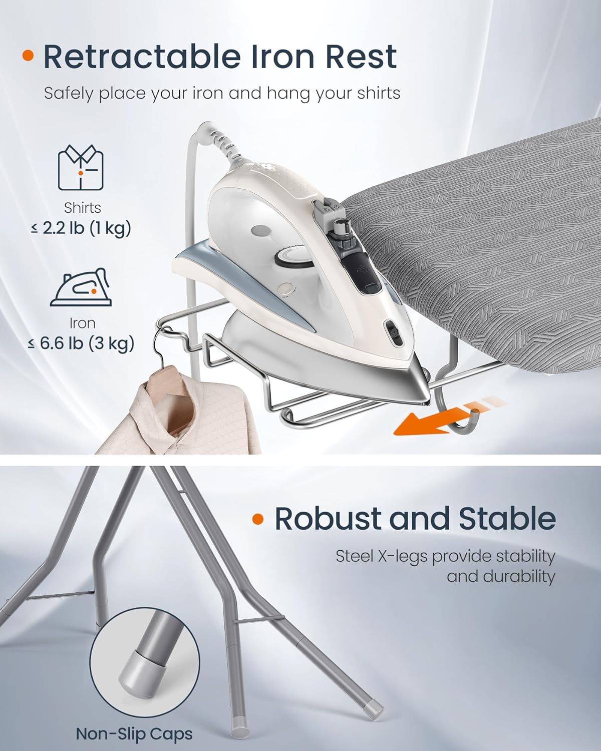 SONGMICS Ironing Board - Foldable & Height Adjustable Up to 35 Inches | 4-Layer Cover, Iron Rest & Hook, Dove Gray