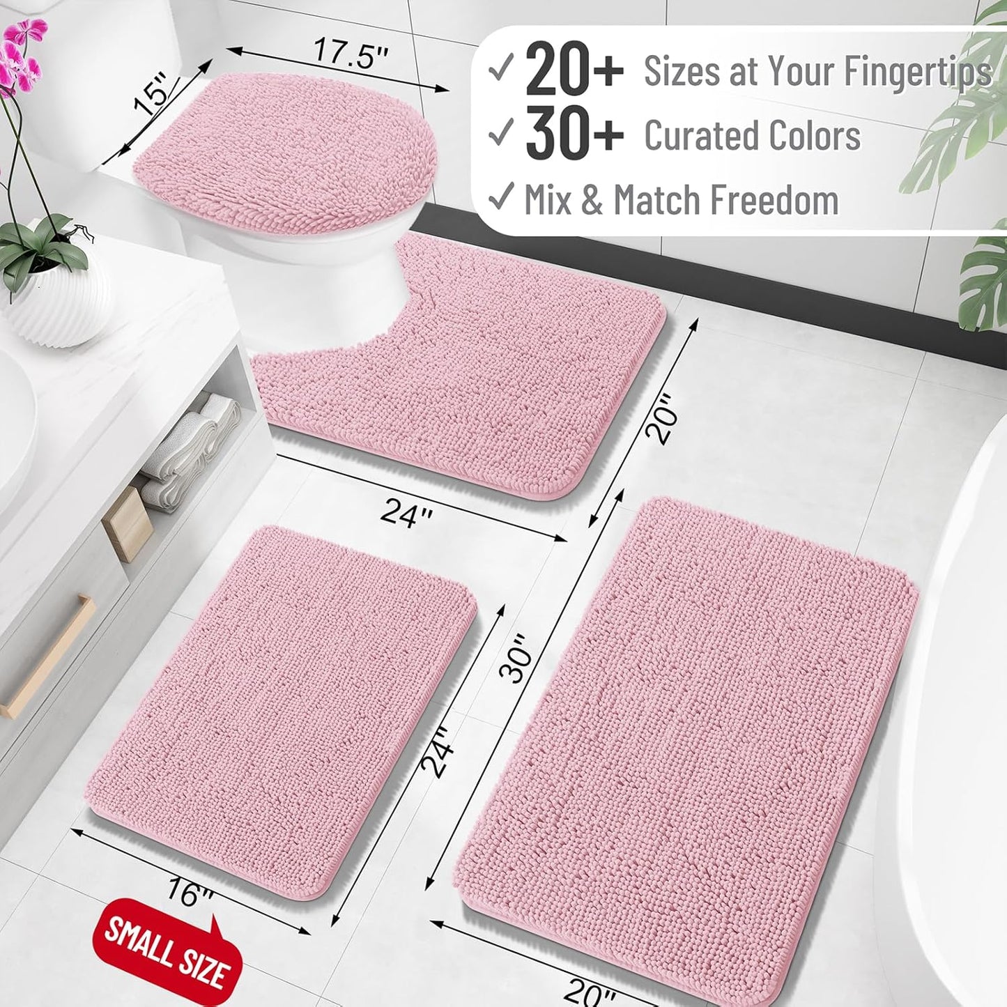 OLANLY Bathroom Rugs - Extra Soft Chenille Bath Mats with Rubber Backing | Quick Dry, Machine Washable, 36x24, Dusty Rose