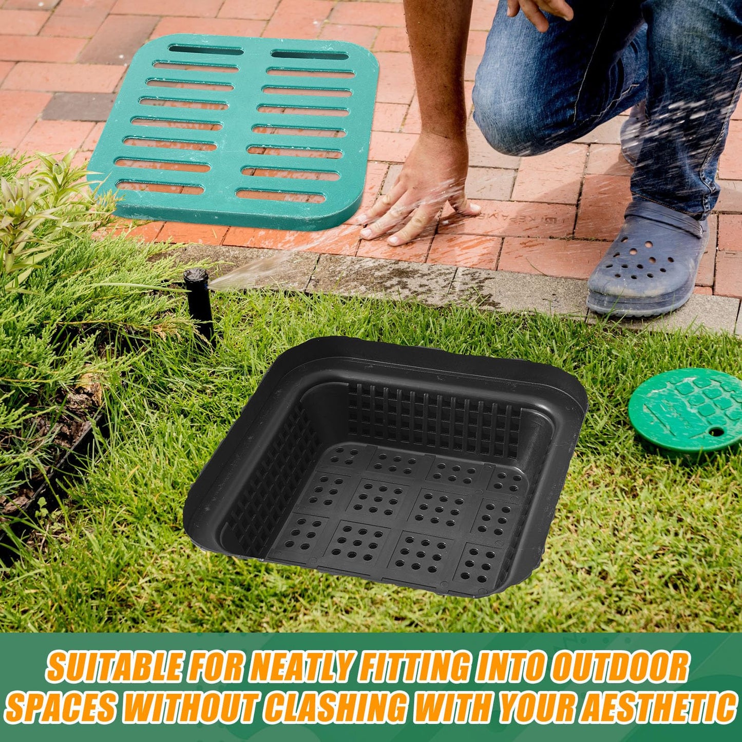 Kritkin Catch Basin with Grate 15 x 15 x 15 Inch Square Large Catch Basin for Drainage with Debris Basket French Drain Without Reserved Hole for Yard, Downspout, Lawn, Municipal Pipeline