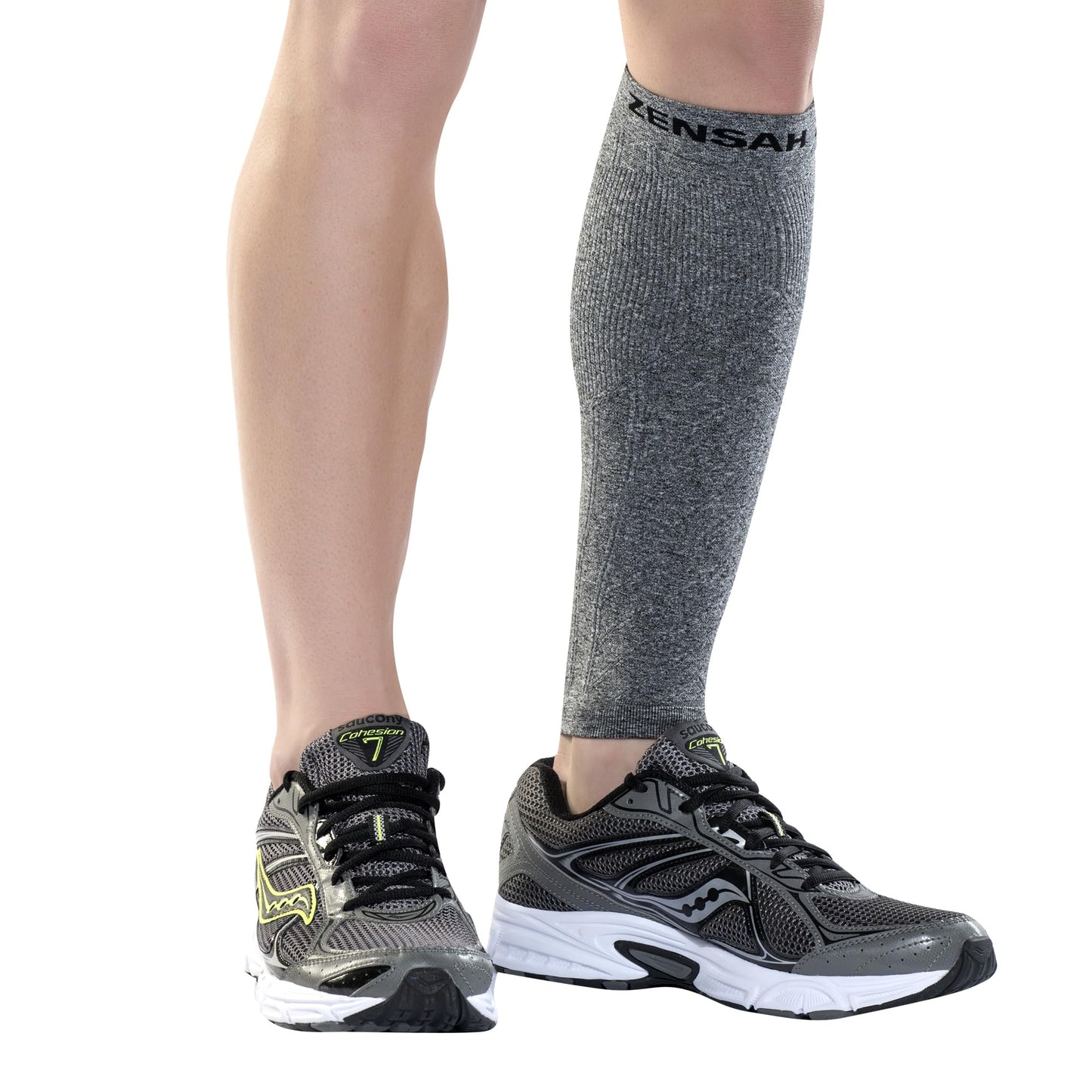 Zensah Calf/Shin Compression Sleeve - Made in the USA Single Leg Compression Sleeve for Shin Splint Relief, Recovery, Running (Heather Grey, Small/Medium)