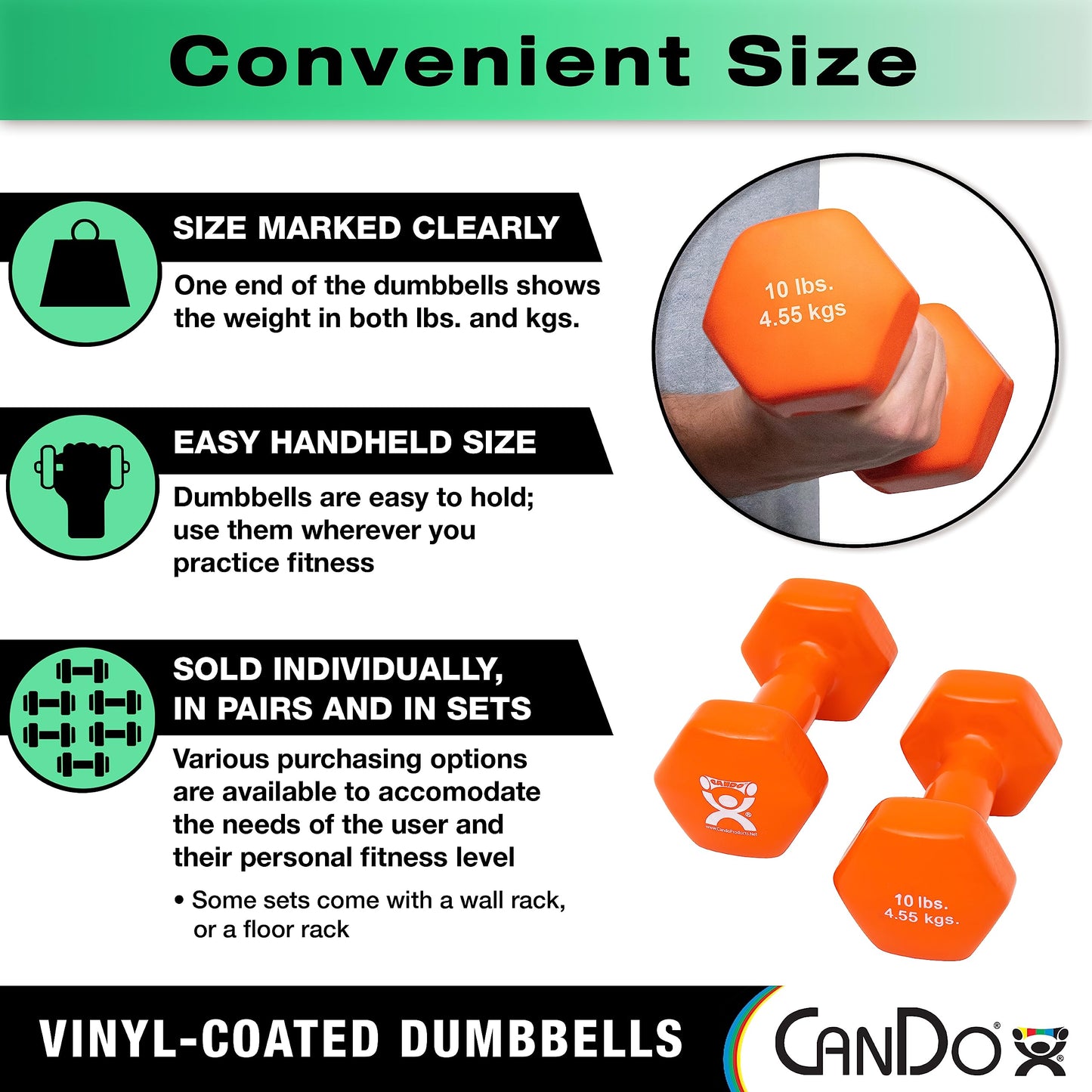 CanDo Vinyl Coated Dumbbell Blue 5 lb Single 1pc Handheld Weight for Muscle Training and Workouts, Color Coded Anti-Roll Home Gym Equipment, Beginner and Pro…