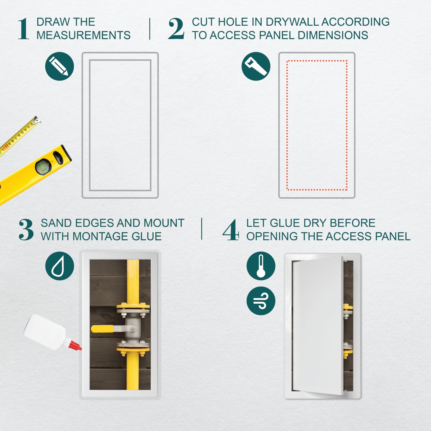 ECOPRO VENT 8" x 16" White Plastic Access Panel. Service Shaft Door Panel. Plumbing, Electricity, Heating, Alarm Wall Access Panel for Drywall. Bathroom Services Access Hole Cover.
