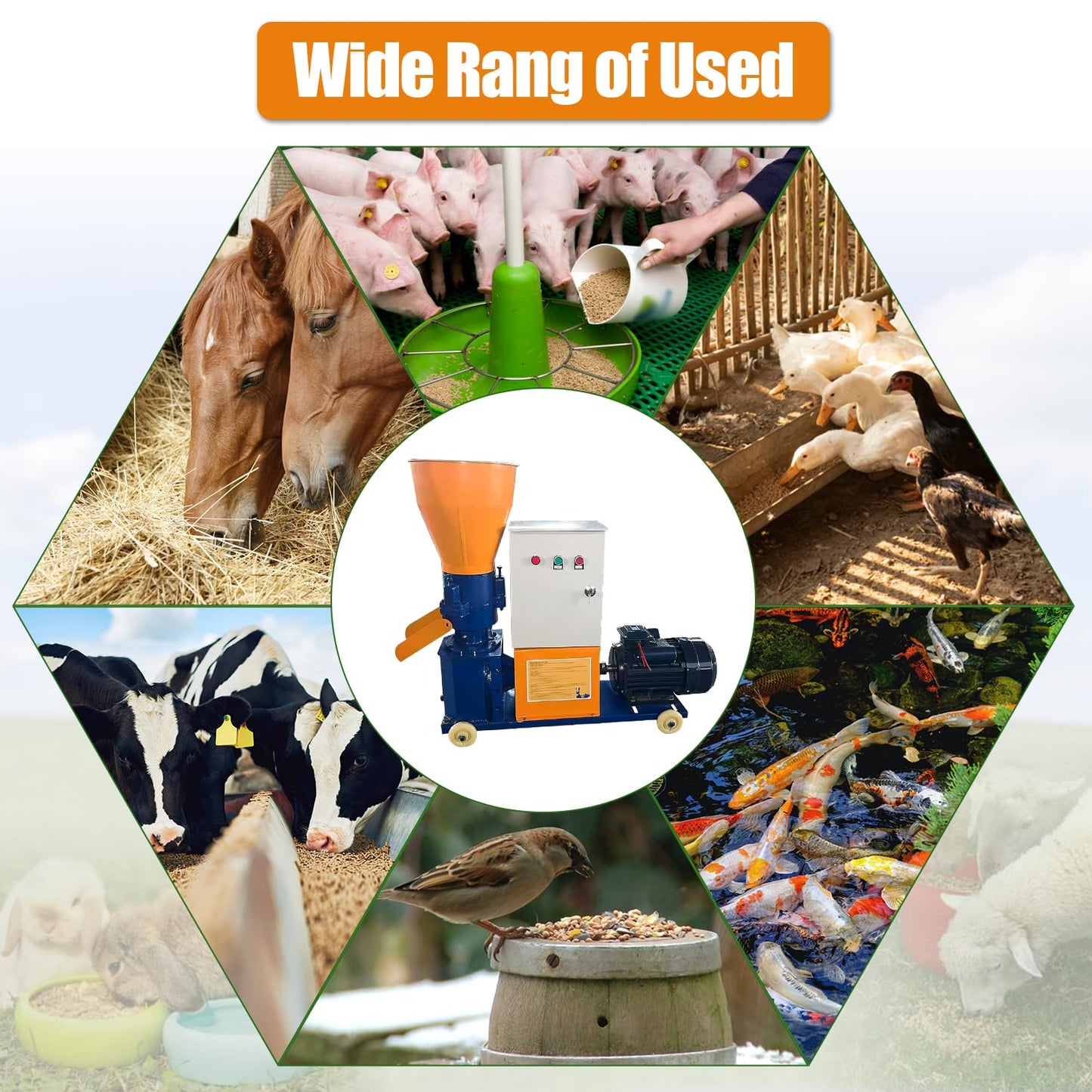 gaveming Upgraded 110V 60HZ Animal Pellet Feed Mill Machine w/Separate Control Box, Pellet Maker Machine with 6 Grinding Discs 2.5/3/4/5/6/8mm 5.5KW Copper Motor 220-440lb/h w/3 Head Rollers