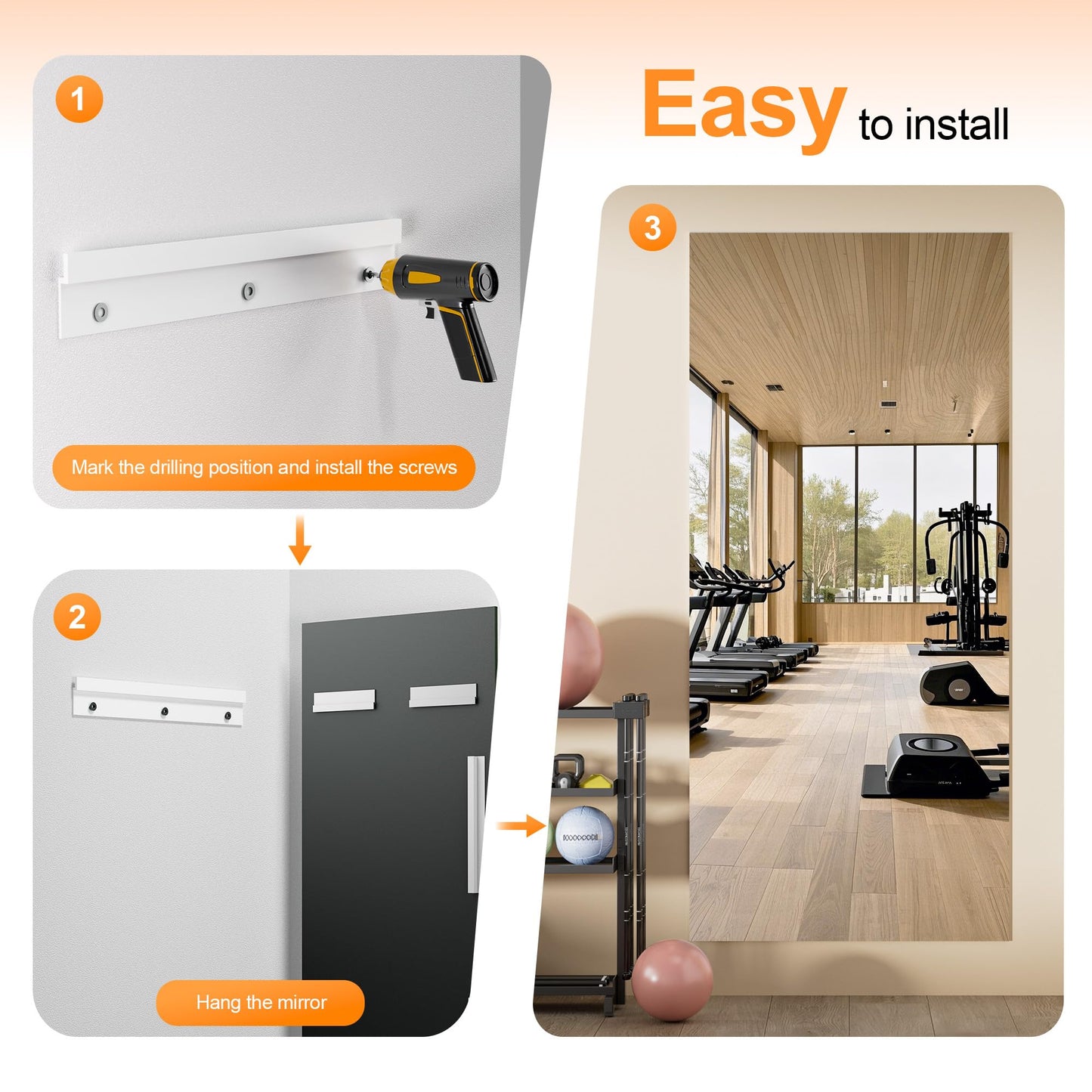 Hasipu Home Gym Workout Mirror 83" L x 39" W-1pcs Large Full Length Mounted Full Body Frameless Mirror for Workout, Yoga, Garage, Bedroom, Dance