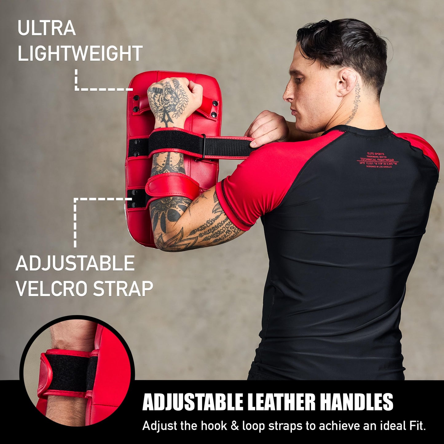 Elite Sports Muay Thai Kickboxing Training Pad for Kickboxing,MMA,Taekwondo,Karate. Ideal for Punches,Knees, and Kicks in Martial Arts Training (Solid Red)