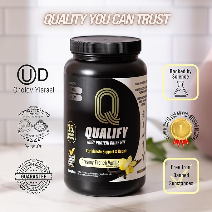 French Vanilla Whey Protein Powder. 25g Protein, 5.5g BCAA, Cholov Yisroel Kosher, Gluten-Free, Sugar-Free, Keto-Friendly, Smooth Mixing Post-Workout Protein Shake Powder, 26.4oz (23 Servings)