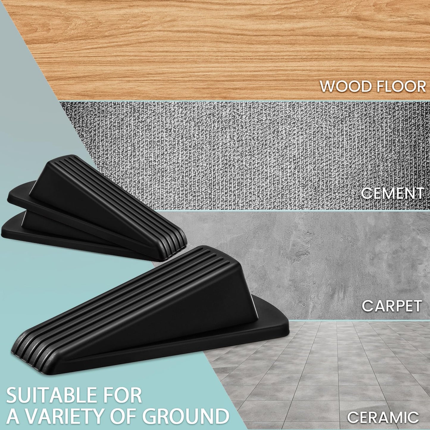 Frienda 18 Pcs Door Stoppers Bulk for Bottom of Door Rubber Door Wedge Stop Height up to 1.2 Inches Sturdy Door Stop Bulk for Heavy Duty Door Bottom Carpet Tile Concrete Wooden Floor (Black)