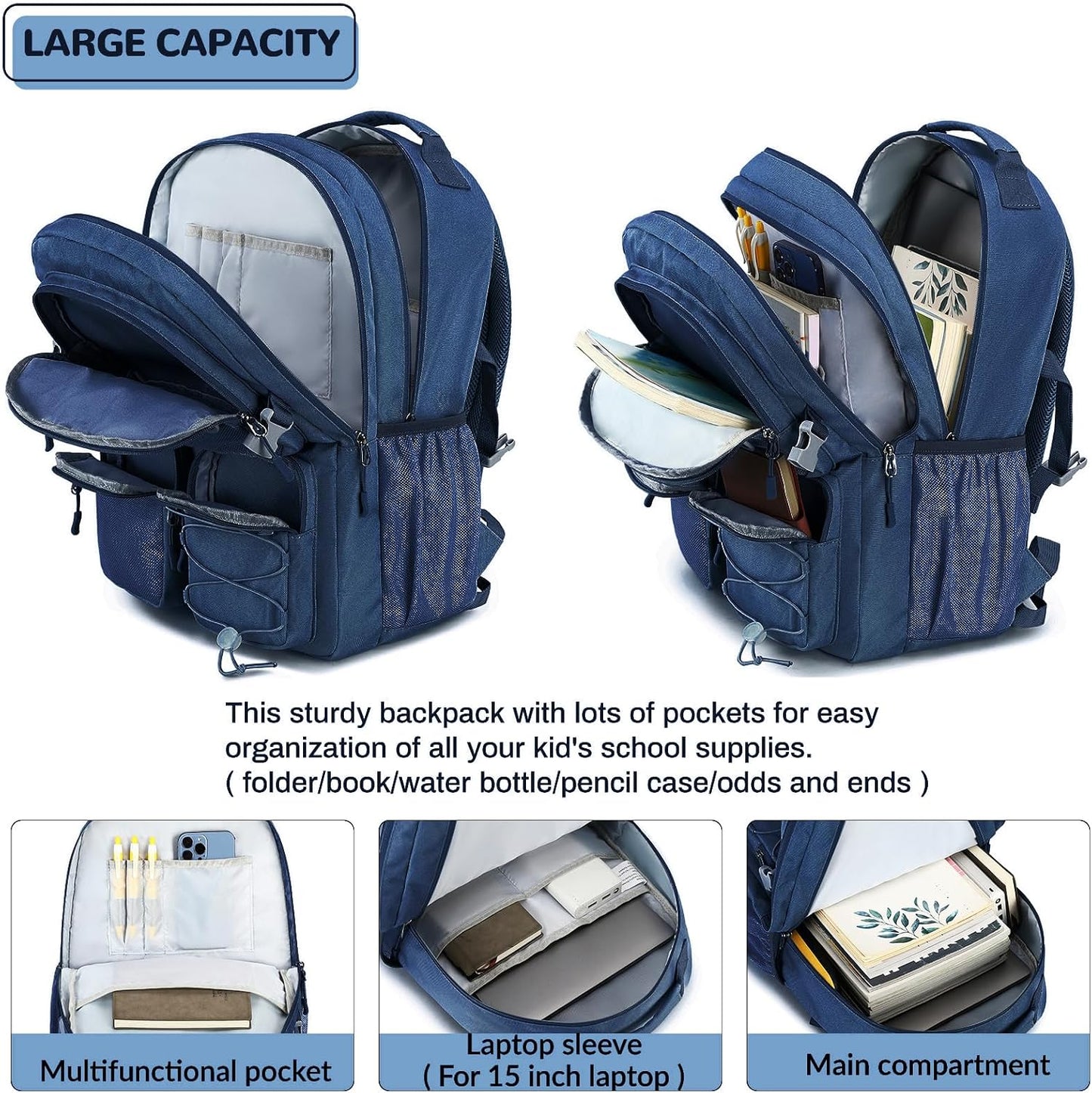 Daypack 15.6 inch Backpack Lohol Water Resistant with Mulitiple Pockets for School Travel Outdoor College, Laptop