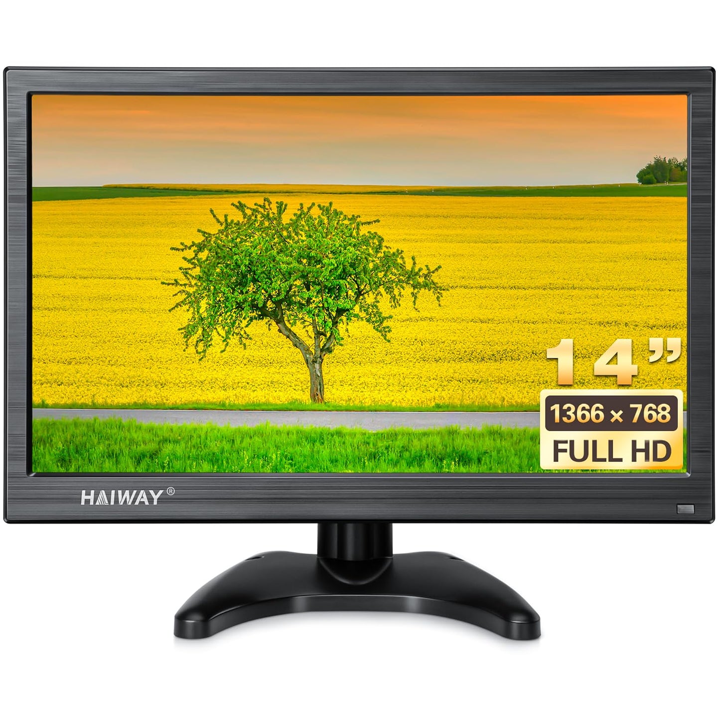 Haiway 14 Inch Security Monitor, 1366x768 Resolution Small PC Monitor Built-in Speakers with HDMI/VGA/BNC/AV Ports, Home Office Mini hdmi Monitors for Laptop, CCTV Camera, Gaming with Remote Control
