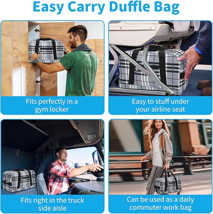 Small Gym Bag 14 inch lightweight Carry On Mini Duffel Bag for Travel Sport - Gray white plaid