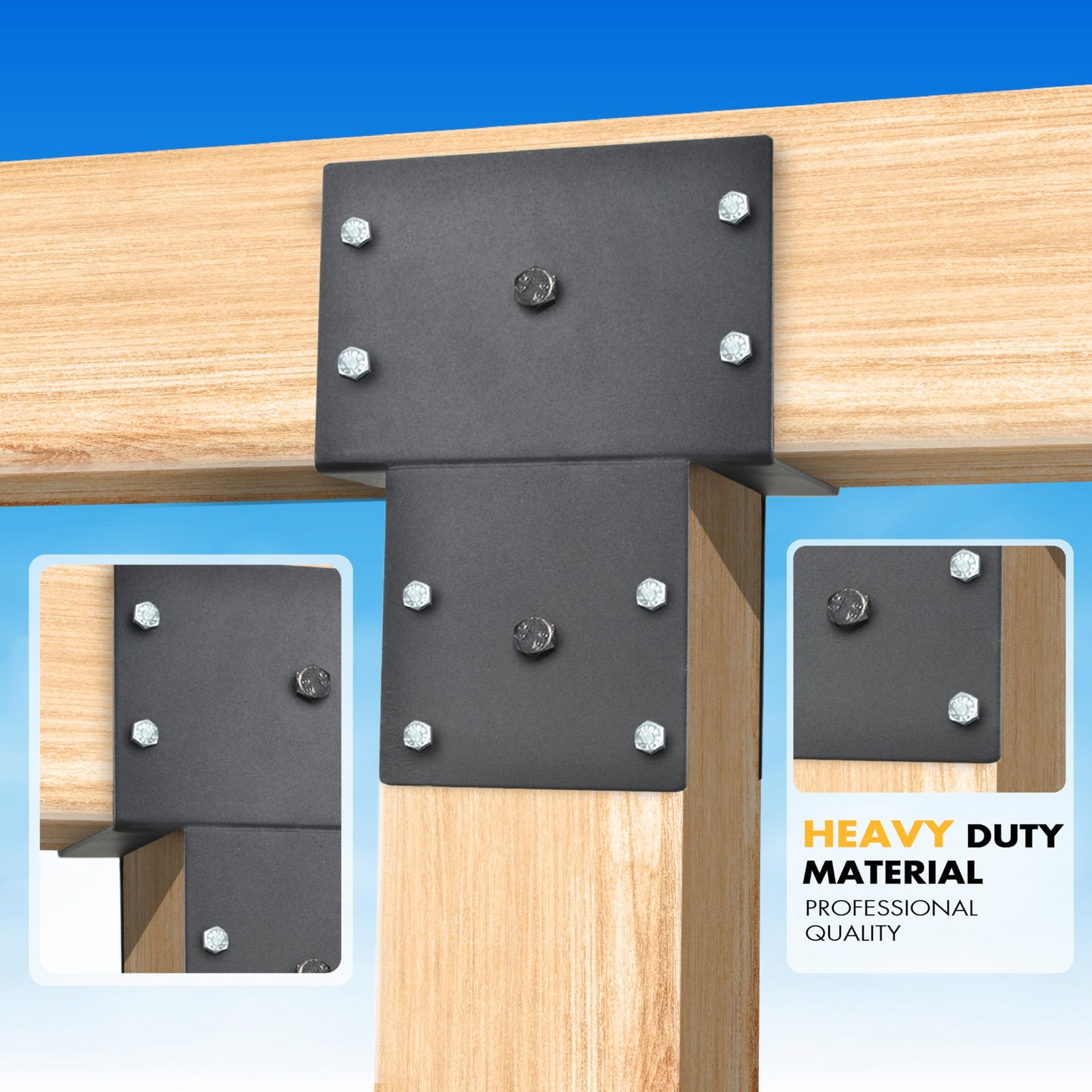 2 Pack Heavy Duty Post Caps Tie Bracket, 4''x4'' (Internal 3.5"x3.5"), Fit Connecting Wood Gazebo, Deck Patio Post and Wood Beams Bracket (Black)