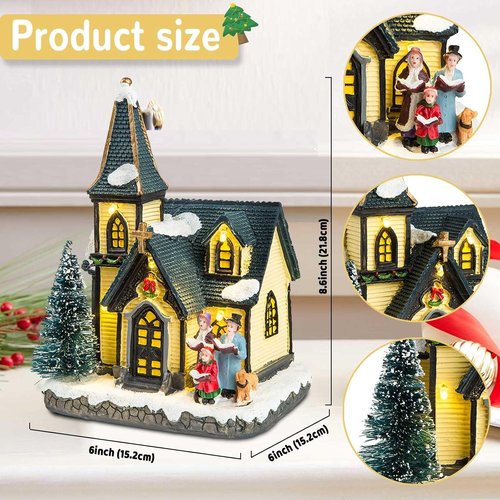 Innodept12 Christmas Church Light House Snow Village - Charming Figurines & Choirs Display