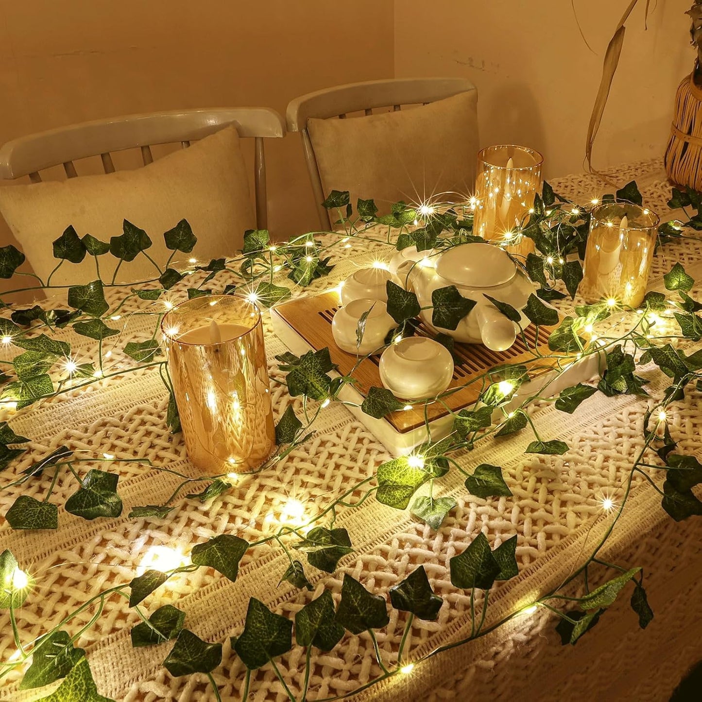 Skiennix Fairy Lights Vine - 40 LEDs Battery Operated Green Ivy String Lights | 2 Pack for Bedroom Decor