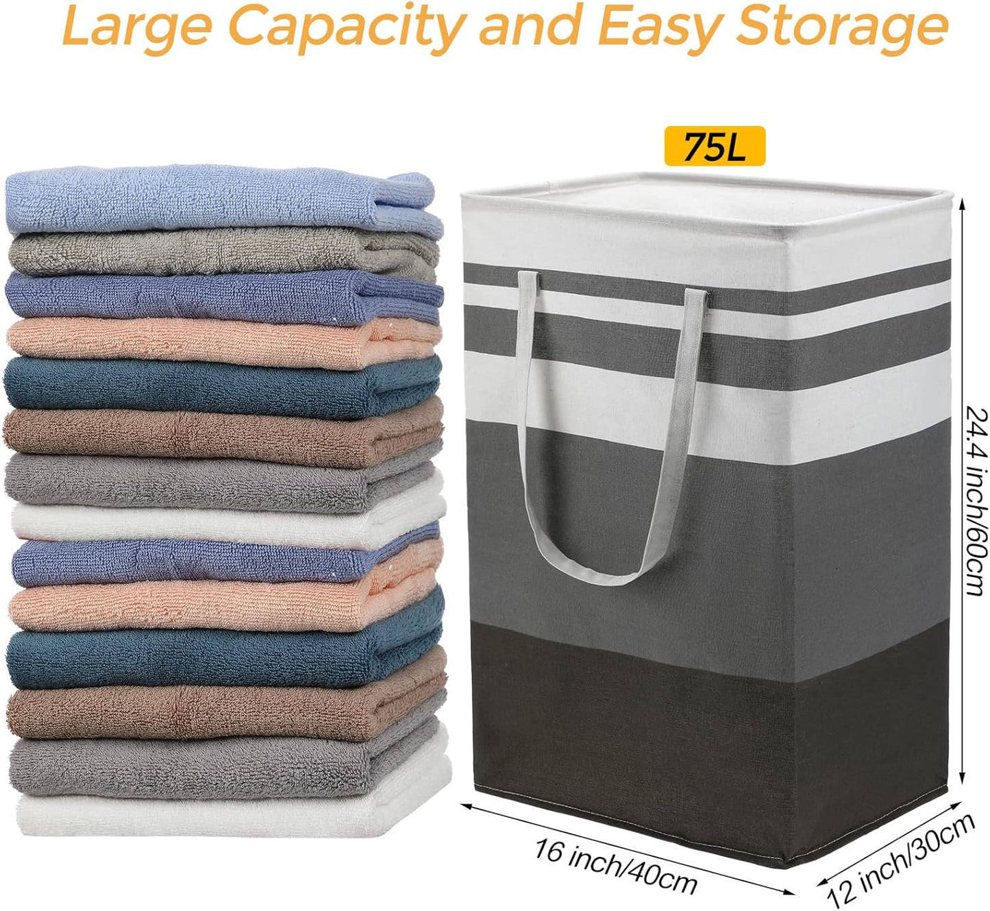Skiennix 75L Large Laundry Basket - Waterproof & Collapsible Hamper with Extended Handles | Ideal for Bedroom, Bathroom & Dorm