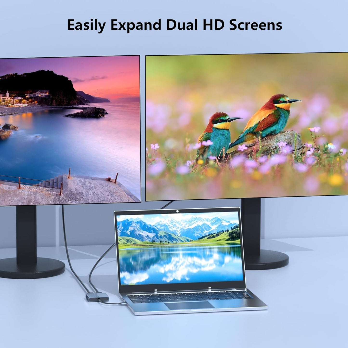 Movcle 4K@60Hz 1 2 USB C to Dual Displayport Adapter for Mac/Dell/HP Laptop, Displayport Splitter in Out for Dual