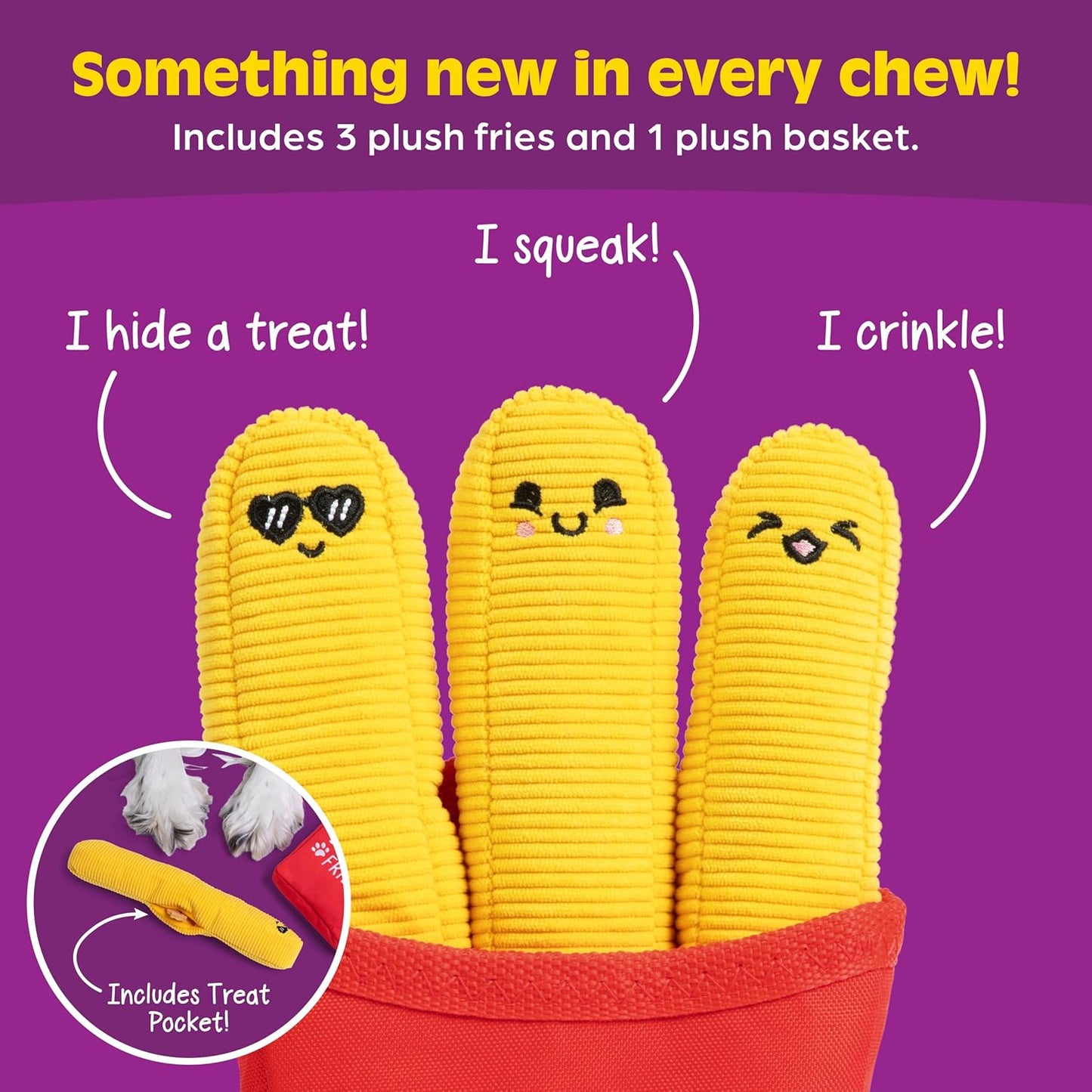 Relatable Emotional Support Pet Fries - Cuddly Dog Toys & Puppy Essentials | Great Gift Set with 3 Toys