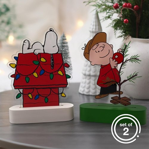 Mark Feldstein Peanuts Holiday LED Tabletop Lights - Snoopy's Doghouse & Charlie Brown Tree | 6 Inch Set of 2