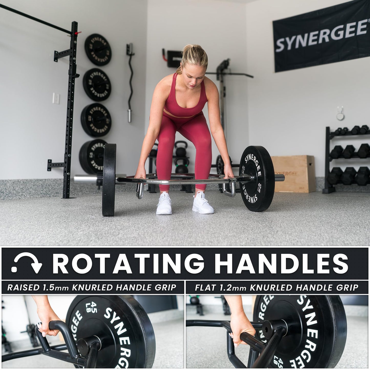 Synergee 25kg Chrome Olympic Hex Barbell Trap Bar with Two Handles for Squats, Deadlifts, Shrugs and Power Pulls. 56” Long Bar with 10” Sleeve.