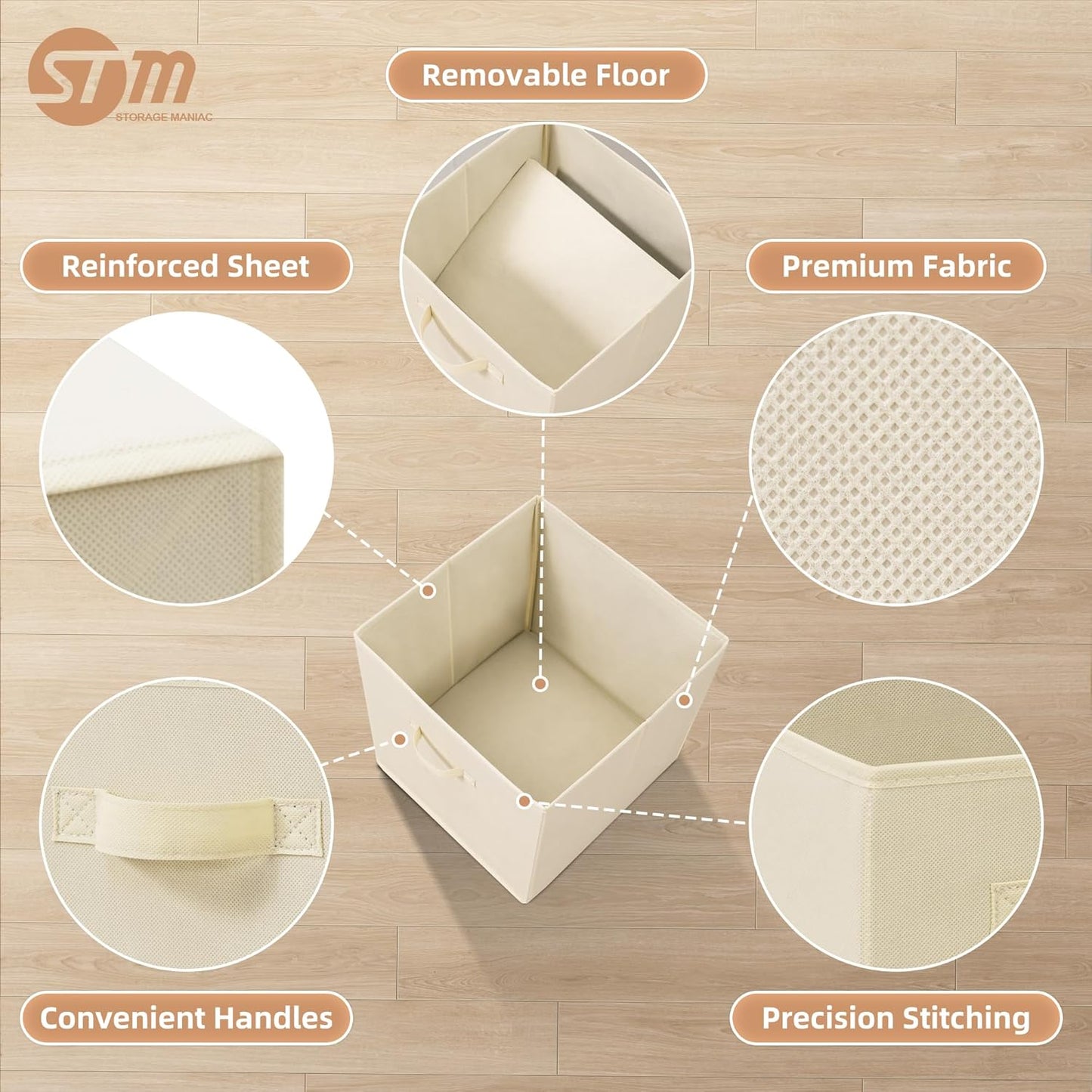 Storage Maniac Storage Cubes - 13-Inch Collapsible Fabric Bins with Handles | 8-Pack Beige for Easy Organization