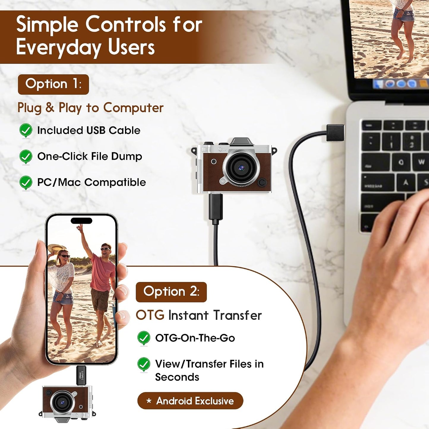 Dienspeak 16GB 2K Tiny Digital Camera, Vintage Mini Keychain Camera for Teens & Beginners, Premium Leather Portable