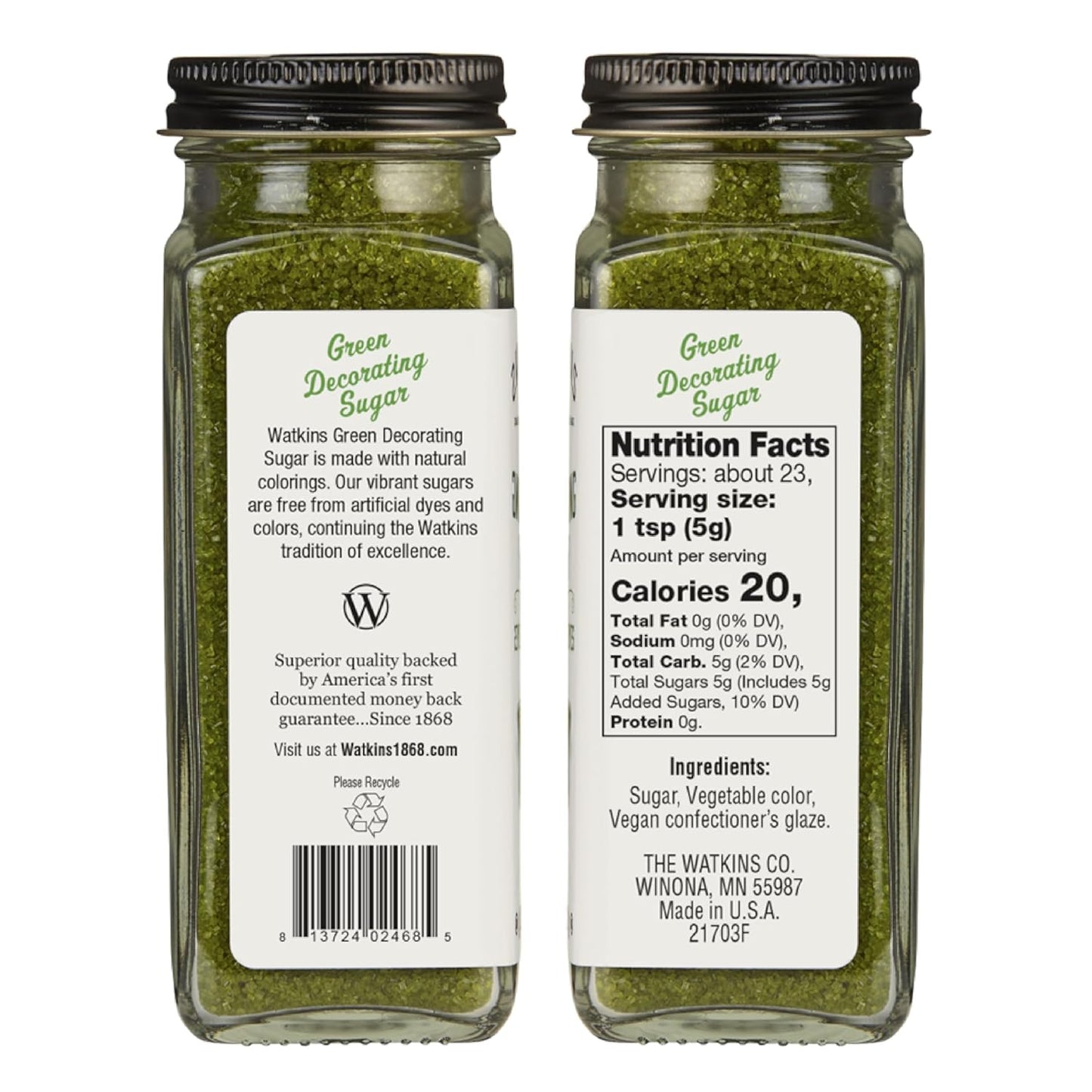 Watkins Green Decorating Sugar - Non-GMO, Kosher, No Artificial Dyes - 4.2 Ounce Pack