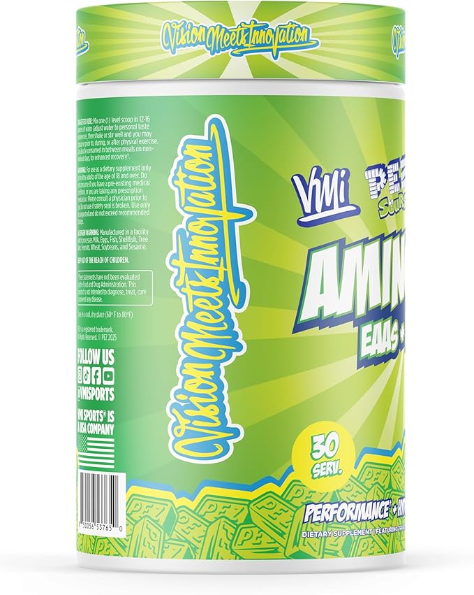 VMI Sports Aminogex Ultra | EAA + BCAA Powder | Amino Acid + Hydration Recovery Drink with Electrolytes, Betaine and Glutamine | (30 Servings) (PEZ Sour Green Apple)
