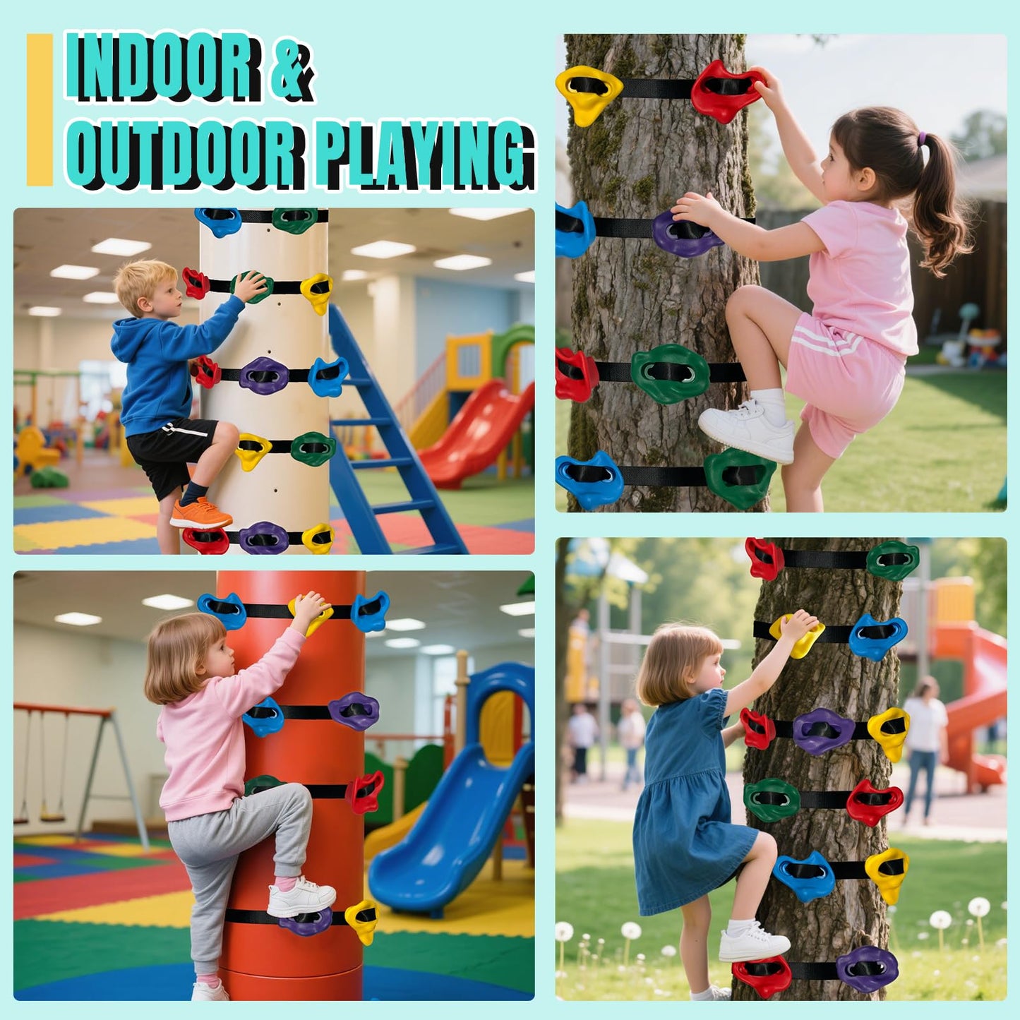 SREHRLY 12 PCS Large Tree Climbing Holds for Kids, Adult Rock Wall Holds Grips Ninja Tree Climbing Holds for Indoor and Outdoor Playground Play Set with 6 Ratchet Straps