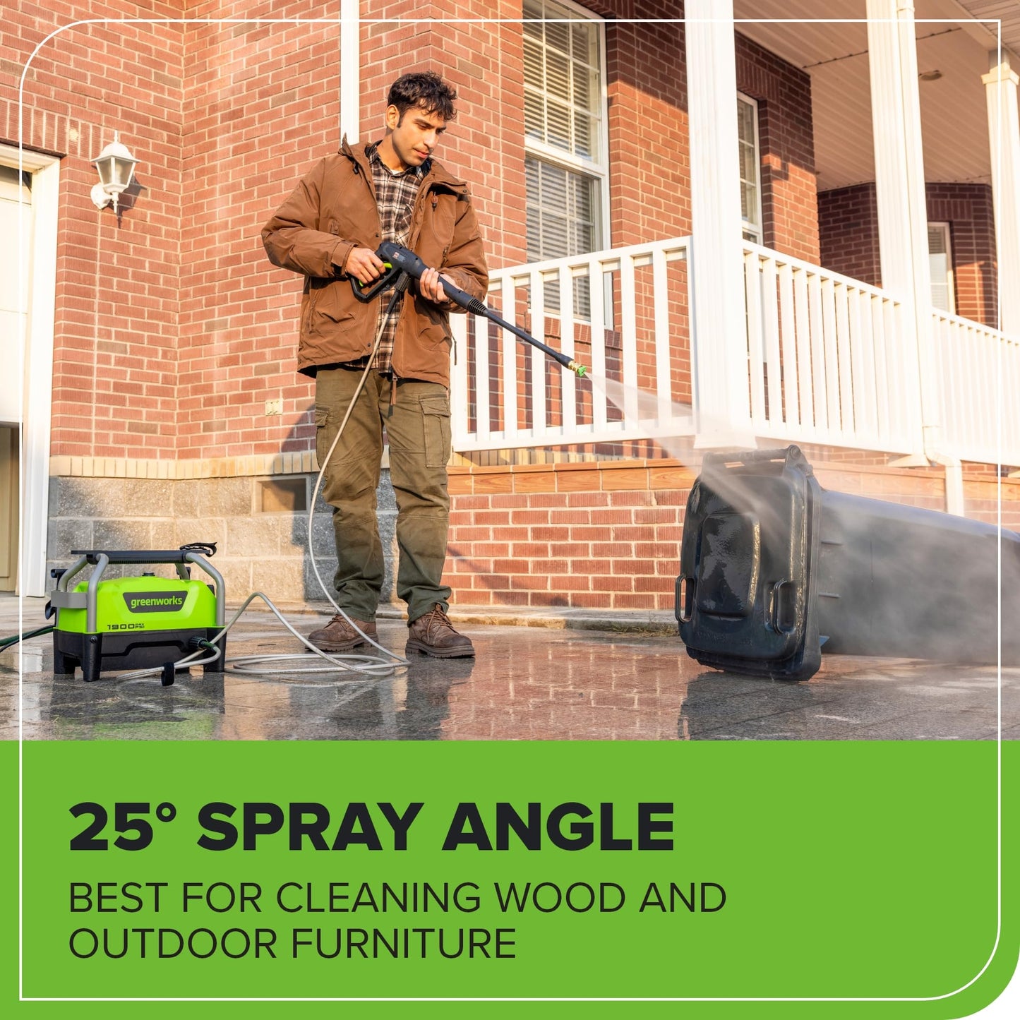 Greenworks 1900 PSI (SGS Certified) 1.2 GPM 13Amp Portable Compact Electric Pressure Washer, Power Washer for Cars, Driveways, Patios, Patio Furniture & Around Pools