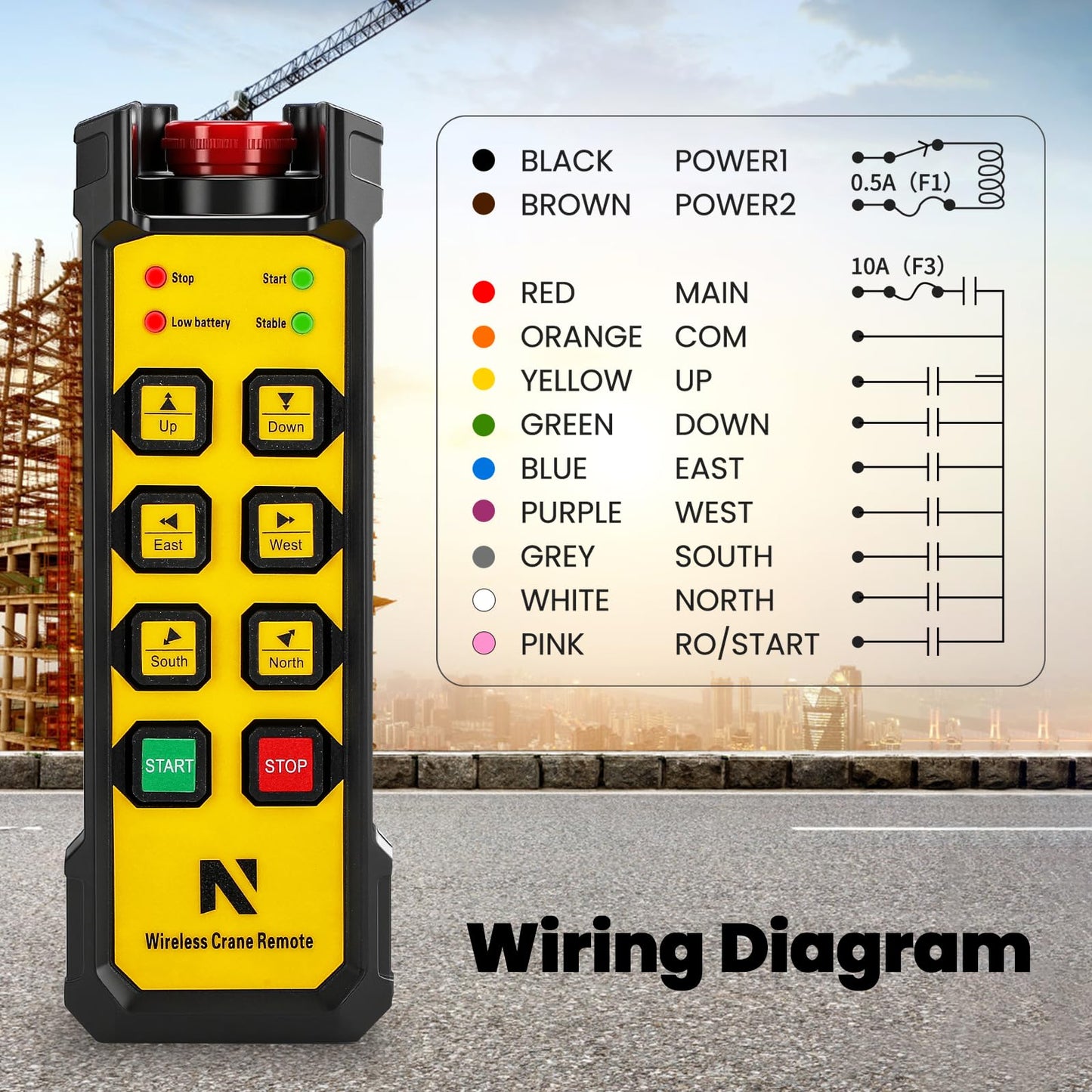 NEWTRY Wireless Crane Remote, 12V 6 Button Industrial Crane Controller Hoist Truck Remote 984FT Electric Lift Switch with Indicator System