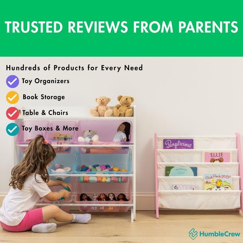 Humble Crew Toy Storage Organizer with 9 Removable Storage Bins for Kids Playroom, 3-Tier with Top Shelf Toddler Toy Organization and Storage, White/Purple/Pink/Blue