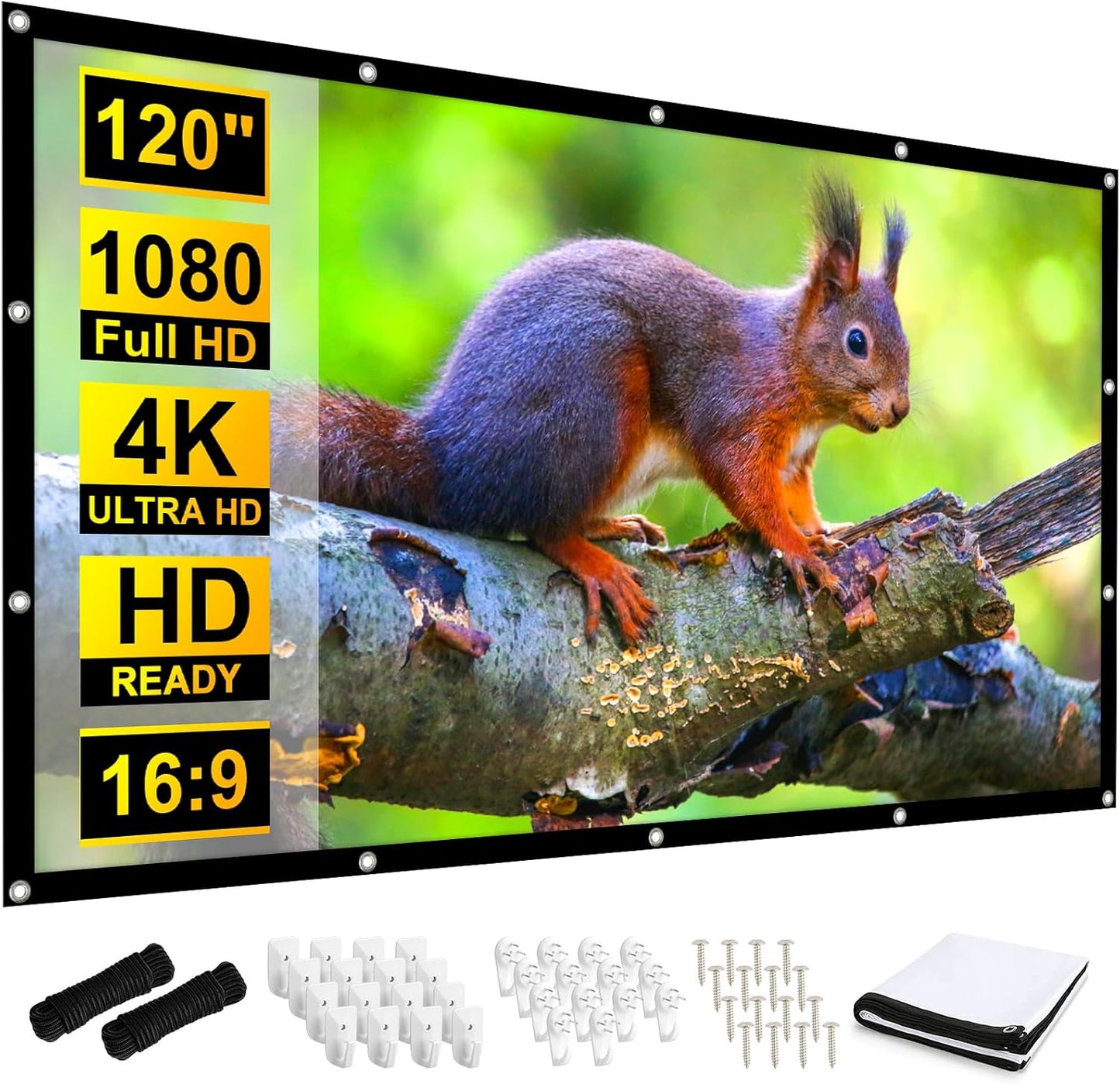 Frocopo 120 inch 16:9 Projector Screen, Foldable Anti-Crease Portable Projection Movies Screens, Double Sided Washable