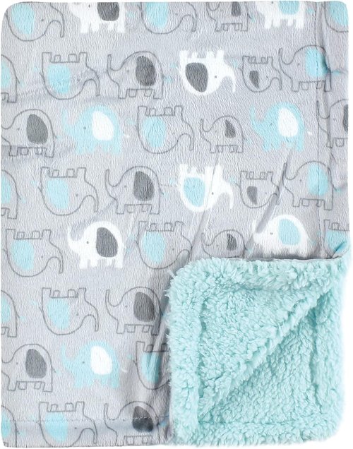 Luvable Friends Baby Plush Blanket - Soft Sherpa Back | Adorable Elephant Design, One Size