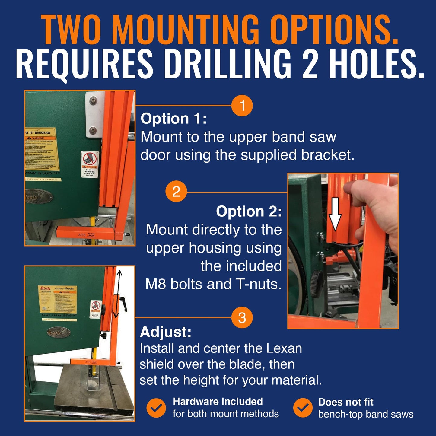 ATS VB-ES1 Vertical Band Saw Guard | High-Visibility Safety Shield for 15"+ Saws | Adjustable 7" Lexan & Aluminum Frame | Made in USA