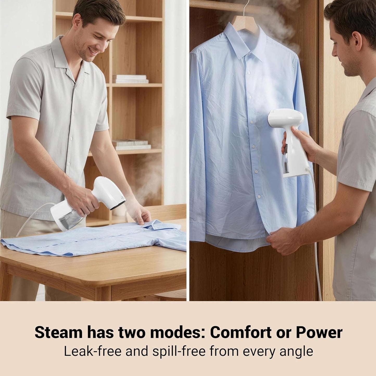 Skiennix Handheld Clothes Steamer - Fast Wrinkle Removal, 450ml Tank, 10ft Cord, 1000W, White